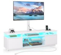 Rolanstar - Mueble de TV con soporte y toma de corriente (130 cm, giratorio, para TV de 32" / 45" / 55" / 60" / 65" / 70" - Centro de entretenimiento moderno con espacio de almacenamiento y luces LED