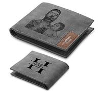 RolaOnly Hombre Carteras de Fotos Nombre Grabado Personalizadas Tarjetero Plegable con Cadena Tarjetas de crédito Monedero de Bifold Regalo de Cumpleaños/Navidad/San Valentín/Día del Padre Gris