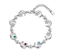 RolaOnly Mujer Nombre Pulsera Personalizados Joyas con 3 Nombres Grabado Piedra del Zodíaco Plata de Ley 925 Cadena con Estrellas Luna Colgante Regalo de Niñas día de San Valentín Navidad