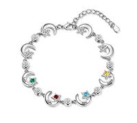 RolaOnly Mujer Nombre Pulsera Personalizados Joyas con 4 Nombres Grabado Piedra del Zodíaco Plata de Ley 925 Cadena con Estrellas Luna Colgante Regalo de Niñas día de San Valentín Navidad