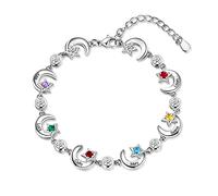 RolaOnly Mujer Nombre Pulsera Personalizados Joyas con 6 Nombres Grabado Piedra del Zodíaco Plata de Ley 925 Cadena con Estrellas Luna Colgante Regalo de Niñas día de San Valentín Navidad