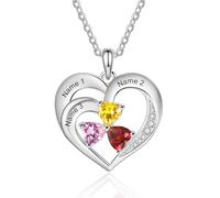RolaOnly Regalos de Nochebuena para Mujeres, Collar personalizado, Plata S925, Grabado Individualmente con 2-5 Piedras de Nacimiento y Nombre, Collares Colgantes de Corazón Diseñados a Medida