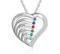 RolaOnly Regalos de Nochebuena para Mujeres, Collar personalizado, Plata S925, Grabado Individualmente con 2-5 Piedras de Nacimiento y Nombre, Collares Colgantes de Corazón Diseñados a Medida