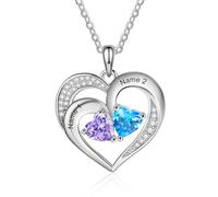 RolaOnly Regalos de Nochebuena para Mujeres, Collar personalizado, Plata S925, Grabado Individualmente con 2-5 Piedras de Nacimiento y Nombre, Collares Colgantes de Corazón Diseñados a Medida