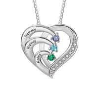 RolaOnly Regalos de Nochebuena para Mujeres, Collar personalizado, Plata S925, Grabado Individualmente con 2-5 Piedras de Nacimiento y Nombre, Collares Colgantes de Corazón Diseñados a Medida