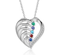 RolaOnly Regalos de Nochebuena para Mujeres, Collar personalizado, Plata S925, Grabado Individualmente con 2-5 Piedras de Nacimiento y Nombre, Collares Colgantes de Corazón Diseñados a Medida