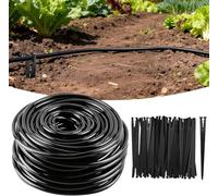 Rolcoassuns 30 M 1/4" Tubo de Riego por Goteo, Manguera Flexible con 30 Anclajes de Soporte 1/4", Tubo Distribuidor PVC, Accesorios para Sistema de Riego de Jardín