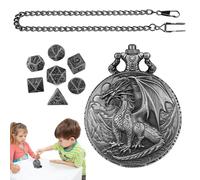 Role Playing Dice Kit - Dragon Engraved Timepiece Case for Tabletop Adventures | Metal Alloy Storage Housing with Hinged Cover, Portable Gamings Accessory Organizer for Travel Session
