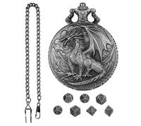 Role Playing Dice Set with Pocket Watch Case - Dragon Pattern Pocket Watch Case Dice Set | Decorative Shell with Fantasy Design & Portable Storage for Friends Family Gamers Collectors Tabletop RP