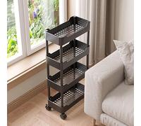Rolg - Carrito de almacenamiento de cocina, estante estrecho para verduras con función de drenaje, estantería de plástico de 4 niveles para lavandería, salón de belleza y baño, color negro