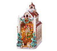 Rolife Book Nook - Puzle 3D de la catedral de Caroling para adultos | Book Nook - Catedrales navideñas de madera (503 piezas, con dos modos de luz, montaje sin pegamento por ensamblaje encajable