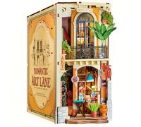Rolife Kit Book Nook Romantic Art Lane con Luz LED Sensor | Sin Pegamento, Rompecabezas 3D Madera, Cubierta Antipolvo, Para Adultos, Miniatura DIY