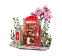 Rolife Puzzle 3D de Madera Cabina Telefónica Roja de Londres Maqueta de Madera para Adultos Blossom Puesto de Libros Juego de Construcción con Luces LED Decoración del Hogar Regalo Creativo