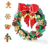 Rolife Rompecabezas 3D para adultos, coronas de Navidad para puerta delantera, corona de eucalipto artificial para todas las estaciones, corona interior y exterior con lazo rojo y campana dorada, LED