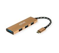 ROLINE Dorado USB 3.2 Gen 1 Hub, 4 Puertos USB, Cable de conexión Tipo C