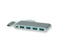 ROLINE Hub USB 3.2 Gen 1, 4 Puertos, Cable de conexión Tipo C, con 1 Puerto PD