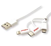 Roline Cable de Carga y sincronización USB 2.0 Tipo A - Tipo C / 8 Pines/USB MicroB, Blanco, 1 m