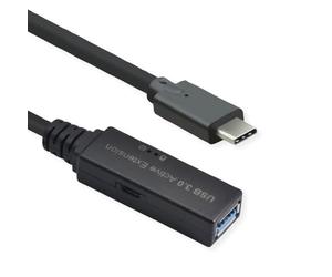 ROLINE Cable repetidor Activo USB 3.2 Gen 1, Tipo A - C, Negro, 10 m