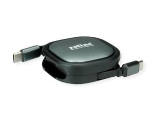 ROLINE Cable retráctil USB 2.0, C-C ST/ST, Negro, 1,2 m