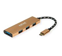 ROLINE Dorado USB 3.2 Gen 1 Hub, 4 Puertos USB, Cable de conexión Tipo C