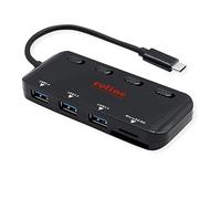 ROLINE Hub USB 3.2 Gen 1, 3X, Cable de conexión Tipo C, con CardReader, conmutable Individualmente, Negro
