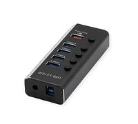 ROLINE Hub USB 3.2 Gen 1 para portátiles, 4 Puertos + 1 Puerto de Carga (QC), conmutable Individualmente