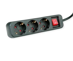 ROLINE Regleta de enchufes de 3 Hojas con Interruptor, Negro, 6 m