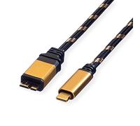 ROLINE USB 0.5m - Cable USB (0,5 m, Micro-USB B, USB C, 3.1 (3.1 Gen 2), Male connector/Male connector, Negro, Oro)