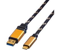 ROLINE USB 0.5m - Cable USB (0,5 m, USB A, USB C, 3.1 (3.1 Gen 2), Male connector / Male connector, Negro, Oro)