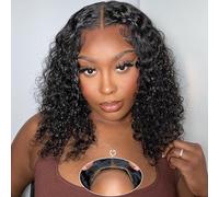 Rolisy Wear and Go - Pelucas de cabello humano sin pegamento, prearrancadas, precortadas, 5 x 5 pulgadas, cierre de encaje HD, pelucas de cabello humano ondulado con encaje frontal, pelucas cortas y