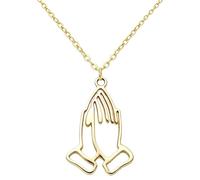 ROLIZHN Collar con colgante de manos orantes, acero inoxidable, religiosa, oración, mano, delicada, collar de cadena para mujer, joyería espiritual cristiana, regalo, One size, Acero inoxidable, Sin