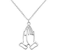 ROLIZHN Collar con colgante de manos orantes, acero inoxidable, religiosa, oración, mano, delicada, collar de cadena para mujer, joyería espiritual cristiana, regalo, One size, Acero inoxidable, Sin
