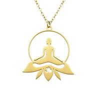 ROLIZHN Collar de loto de meditación de yoga, colgante de acero inoxidable con forma de flor de loto, joyería espiritual de bienestar zen para mujer, One size, Acero inoxidable, Sin piedra preciosa
