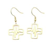 ROLIZHN Pendientes de gota de cruz médica con latido del corazón para mujer, aretes colgantes de acero inoxidable para enfermera, ECG, joyería de moda, one size, Cobre, Sin piedra preciosa