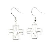 ROLIZHN Pendientes de gota de cruz médica con latido del corazón para mujer, aretes colgantes de acero inoxidable para enfermera, ECG, joyería de moda, one size, Cobre, Sin piedra preciosa