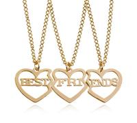 ROLKUFA 3 Collar amigas de aleación con colgantes de corazón y bloque de letras, combinan para formar "BEST FRIENDS", regalo perfecto para hermanas, amigas, hijos, dorado