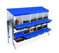 Roll Away Metal Chicken Nesting Box for Easy Egg Collection - 10 Compartments, Removable Lid, Ventilated, Heavy Duty Hen Laying, for Coops - Blue, with Stand