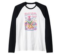 Roll Joy Fun - Patín de ruedas colorido con flores Camiseta Manga Raglan
