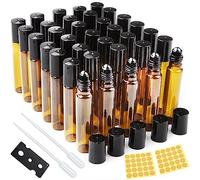 Roll on Aceites Esenciales 10ml 35 Pcs Botellas Rollon 10ml Cristal Rellenable Perfume Roll on con Roll-on Bola de Acero Inoxidable para Masajes,Mezclas de Aromaterapia,Botella de Laboratorio(Marrón)