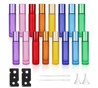 Roll on Aceites Esenciales, 16 Piezas 10ml Coloreada Botellas Roll on Cristal, Rellenable Botella De Aceite Esencial Con Roll-On Bola, Botella De Rodillo De Aceites Esenciale, Botella De Rodillo Vacía