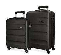 ROLL ROAD Flex Juego de Maletas Negro 55/65 cms Rígida ABS Cierre combinación 91L 4 Ruedas Equipaje de Mano