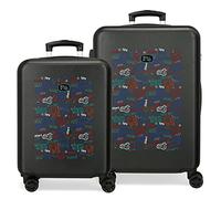 Roll Road Next Level Juego de maletas Negro 55/65 cms Rígida ABS Cierre de combinación lateral 91L 6 kgs 4 Ruedas dobles Equipaje de Mano