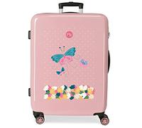 Roll Road Precious Flower Maleta mediana Rosa 48x68x26 cms Rígida ABS Cierre TSA integrado 70L 3 kgs 4 Ruedas dobles