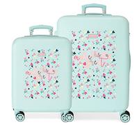 Roll Road Queen of Hearts Juego de Maletas Azul 55/65 cms Rígida ABS Cierre de combinación Lateral 56L 6 kgs 4 Ruedas Equipaje Mano