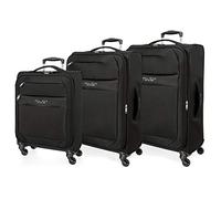 Roll Road Royce Juego de maletas Negro 55/66/76 cms Blanda Poliéster Cierre combinación 196L 4 Ruedas Equipaje de Mano