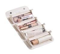 Roll Up Cosmetic Bag, Makeup Pouch, 4 Detachable Clear Compartment Flat Toiletry Organizer with Handle for Vacation and Business Trips, 9.45x5.51x4.72 Inches, 250 Grams