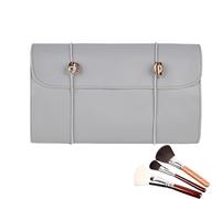 Roll-Up Makeup Brush Bag, Makeup Brush Case Pouch, Foldable Travel Toiletry Holder for Women, with 4 Detachable Zipper Pack, Clear PVC Pouches, Bathroom Shower