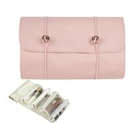 Roll-Up Makeup Brush Bag, Makeup Pouch, Storage Organizer Case Multi-Compartment Design for Women and Men Travel Daily Use, 21.26x9.25x0.39 Inches Pink, Green, and Gray, Rosa, riferimento Alla