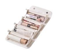 Roll-Up Makeup Organizer Bag, Large-Capacity Leather Cosmetic Bag, Open-Flat Travel Toiletry Bags with 4 Detachable Clear Compartments, Handle for Accessories