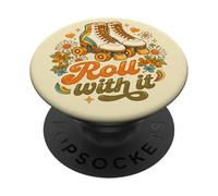 Roll with It Flower Power Spirit para Patinaje Retro PopSockets PopGrip Adhesivo
